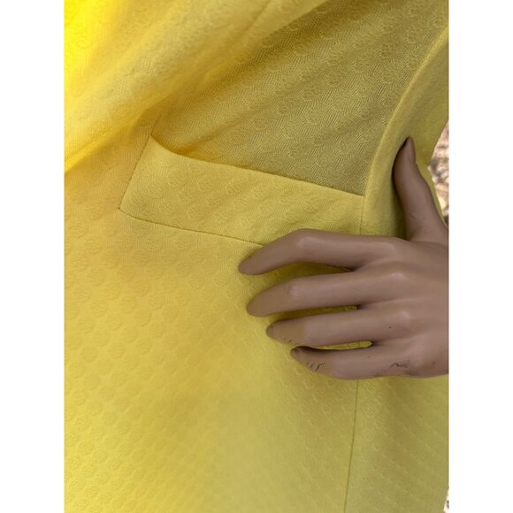 60s Mod Mini Dress Sunshine Yellow Schapira Embossed Print 1/4 Button Up - Picture 5 of 12